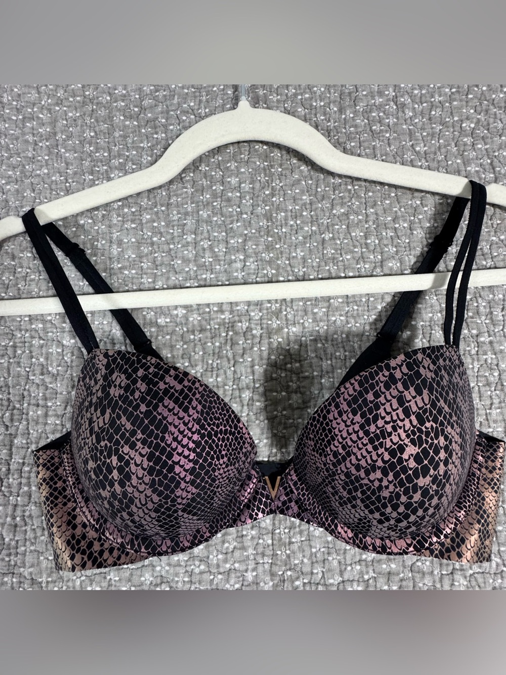 Victoria's Secret Pink Snake-Print Push-Up Bra with Black Straps